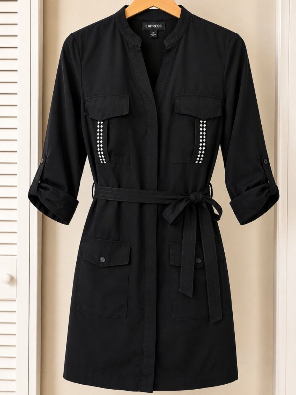 Express Black Belted Midi Dress Size M | Custom Stud Detail | Like New
